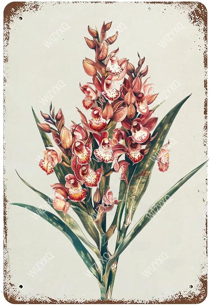 Flowers Metal Signs Orchid Sign Vintage Tin Sign Retro Wall Art Decor for Living Room Bedroom Garden Yard Shop Bar 8×12 Inches