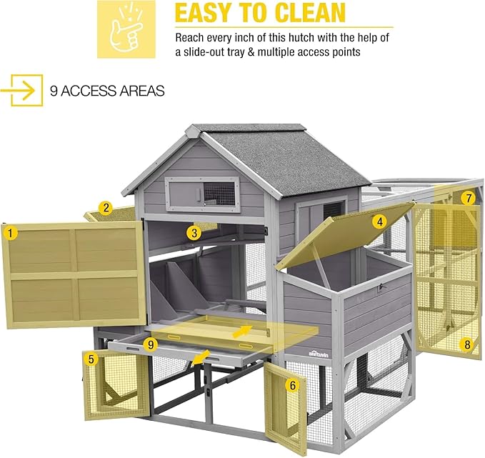 Aivituvin Chicken Coop Extra Large Chicken House 41.3ft² for 8-10 Chickens Outdoor Wooden Hen House Poultry Cage with 6 Nesting Boxes, 6 Perches, Large Run 118" L