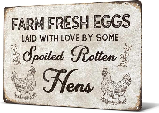 Heuhuww Vintage Chicken Signs Farm Fresh Eggs Metal Sign for Sale Farmers Market Decor Funny Hen House Sign12" x 8"(H14)