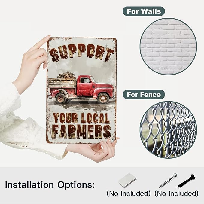 Vintage Metal Sign Funny Truck Metal Tin Signs Wall Art Support Your Local Farmers For Home Cafe Farm Farmer Market Wall Decoration 12 * 8in