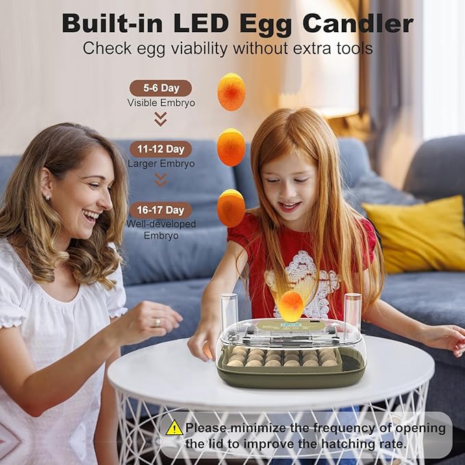 Incubators for Hatching Eggs,Smart 24 Egg Incubator with Automatic Egg Turning and Humidity Control,High Hatch Rate Incubator for Chicken Duck Quail Goose,Home Classroom and Farm (Brown)
