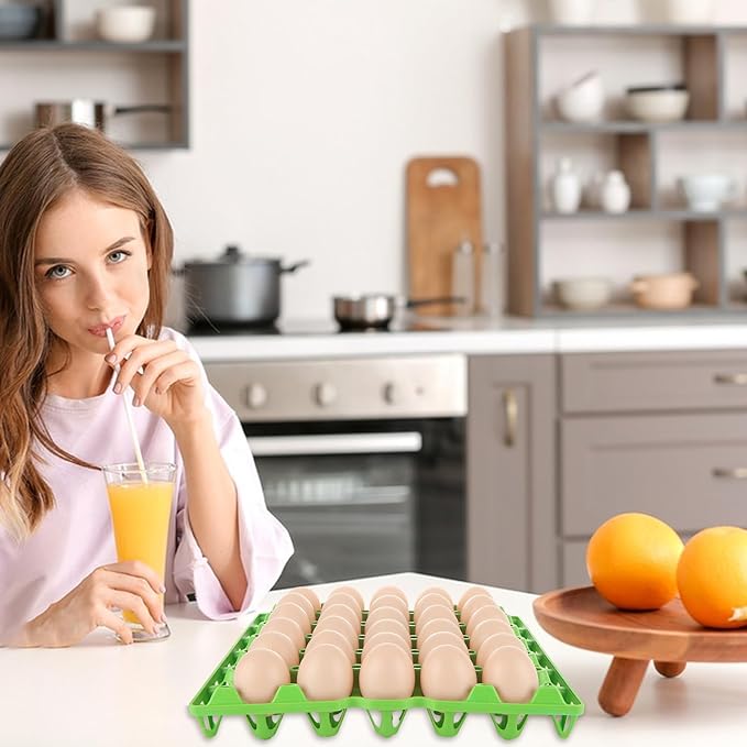 DAJAVE 12 Pack Plastic Egg Tray, Egg Crates 30-Eggs Flats for Home Chicken Farmers, Stackable Eggs Cartons Flats for Packing, Storage, Shipping Fresh (Green)