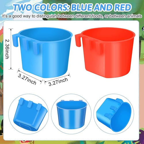 100 Pcs Cage Cups Chicken Feeder Cup 8 oz Hanging Bird Food Water Bowl Coop Bunny Cage Feeding Dish Game Fowl Supply for Poultry Pet Parrot Parakeet Rabbit Parakeet Pigeon(Red, Blue)