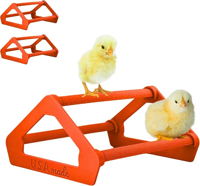 Roosting Perch for Baby Chickens, Chick Brooder Coop Training Toy Accessory, Easy Click Together Assembly, Durable Plastic, Mix and Match Colors, USA Made (Red, 3 Pack)