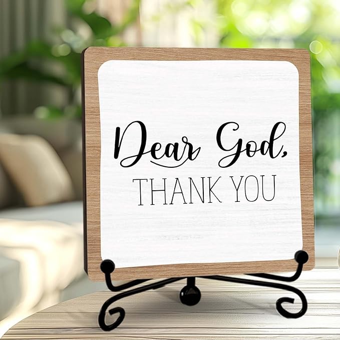 Religious Gifts for Women, 5 Inch Christian Bible Verse Decor, Inspirational Wooden Plaques for Home Office, Dear God Thank You Sign - A10