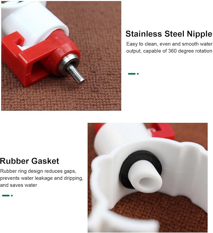 Chicken Waterer Nipples, Durable Steel Ball Valve, Automatic Drinking Spout, Clip 25mm Pipe, Farm Waterer for Chickens, Ducks, Geese, Poultry Drinking System, Farm