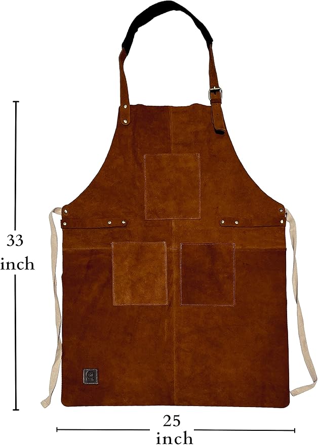 RUSTIC TOWN Leather Grill Work Apron with Tool Pockets ~ Adjustable up to XXL for Men & Women ~ Leather Tool Apron