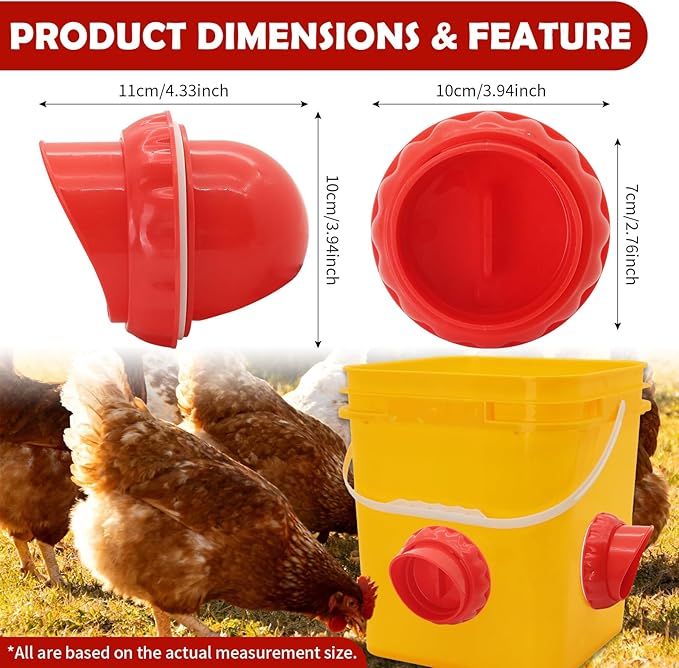 Chicken Feeders No Waste, DIY Automatic Poultry Feeder 8 Ports 1 Hole Saw with Covers Gravity Feed Kit for Buckets Barrels Bins Troughs (Red)