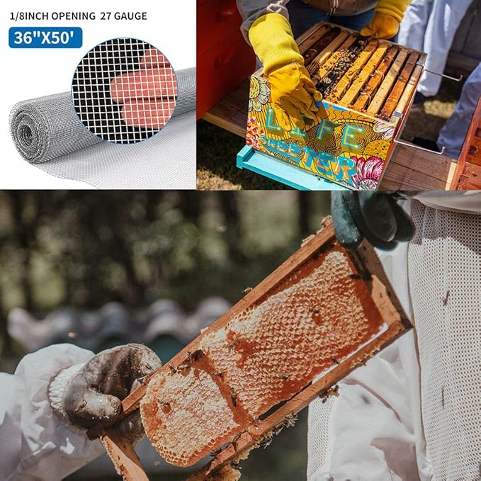 AMAGABELI GARDEN & HOME 36in x 50ft 1/8 inch Hardware Cloth 27 Gauge Galvanized Steel Chicken Wire Mesh Roll Fence Mesh for Bee Screen Plant Supports Poultry Netting Square Snake Fencing Gopher