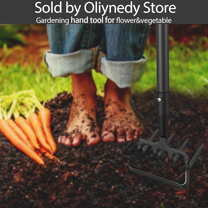 Stirrup Hoe and Cultivator Garden Tool Heavy Duty, Scuffle Loop Action Hoe Weeding Gardening Hand Tools for Women Kids Men, Metal Weeder Scraper Garden Hoe Rake Weed Puller Long Handle 32-62 inch