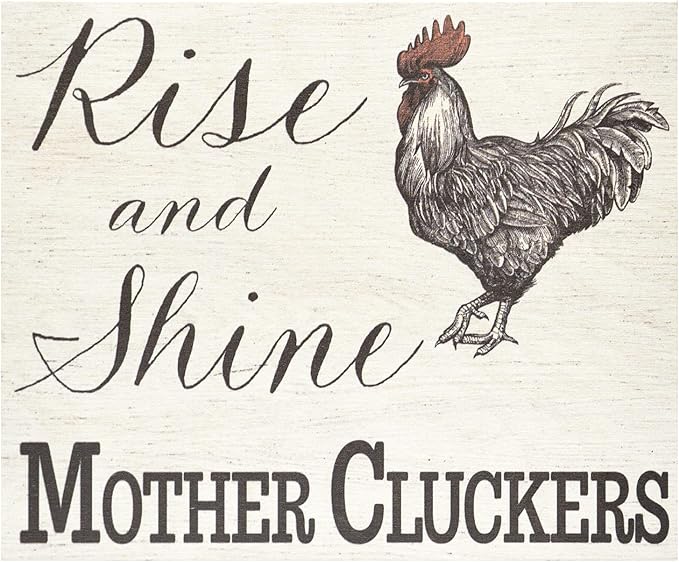JennyGems Rise and Shine Mother Cluckers Wood Sign - Funny Farmhouse Chicken Decor, Made in USA