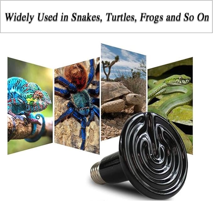 CTKcom 2-Pack 150W 110V Reptile Heat Lamp Ceramic Infrared Heat Emitter Bulb Pet Lamp,No Harm No Light Infrared Heat Emitter Brooder Lamp for Pet Coop Heater Reptile Chicken Turtle Heat Lighting,Black