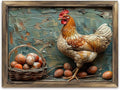Rustic Long Wooden Framed Art Rustic Hen Eggs Basket Texture Farmhouse Style Wall Decor Sign for Tabletop Or Hanging - Durable Handcrafted Wood Print - Home & Office Decoration