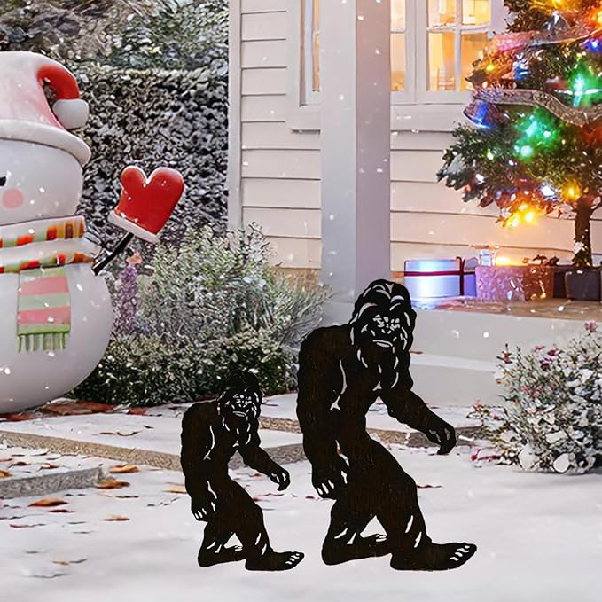 TT & MM Bigfoot Yard Decor Metal Garden Stakes,Set of 2 Big Foot Sasquatch Gifts for Men/Women,Outdoor Bigfoot Silhouette Statues for Yard Art,Patio,Lawn - 15.7”H x 8.3”W & 7.8”H x 4.1”W