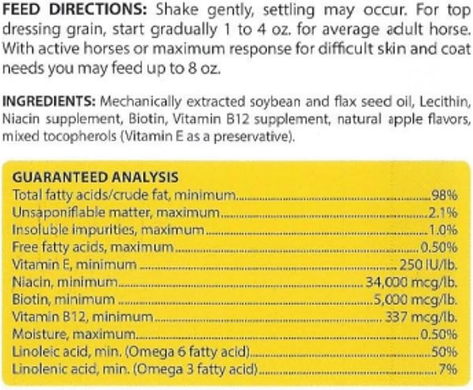 Healthy Coat Feed Supplement For Horses: Gallon. Skin, Coat, Body Condition, Performance, Allergies, Immune System, Hoof, Joint, Omega 3 & 6 Fatty Acids.