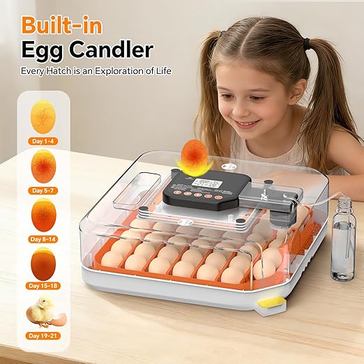 48 Egg Incubator for Hatching Eggs, Chicken Incubator with Auto Turner, Digital Temp & Humidity Control, Built-in Egg Candler & External Water Refill - for Hatching Chicks, Ducks, Quail, Goose Eggs