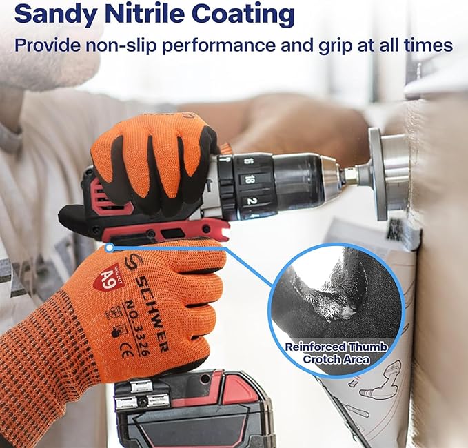 Schwer ProGuard Highest Level Cut Resistant Work Gloves PR3326 for Extreme Protection，ANSI A9 Cut Gloves with Reinforced Thumb, Non Slip, Durable, Touch-screen, Orange 120 Pairs, M