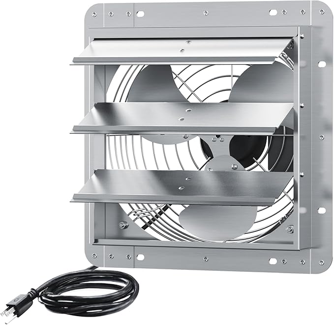 10 Inch Shutter Exhaust Fan, Aluminum Wall Mounted Exhaust Fan, 844 CFM High Speed Automatic Shutter Attic Fan, Vent Fan For Greenhouse,Shed,Shop,Garage