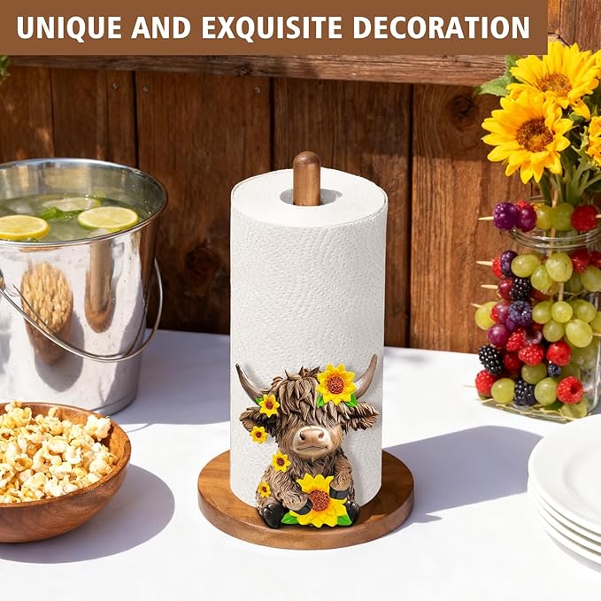 Highland Cow Paper Towel Holder - Highland Cow Decor for Kitchen Farmhouse Bathroom Countertop - Gifts for Women Mom Grandma - 3D Cute Stuff Decorative Accessories