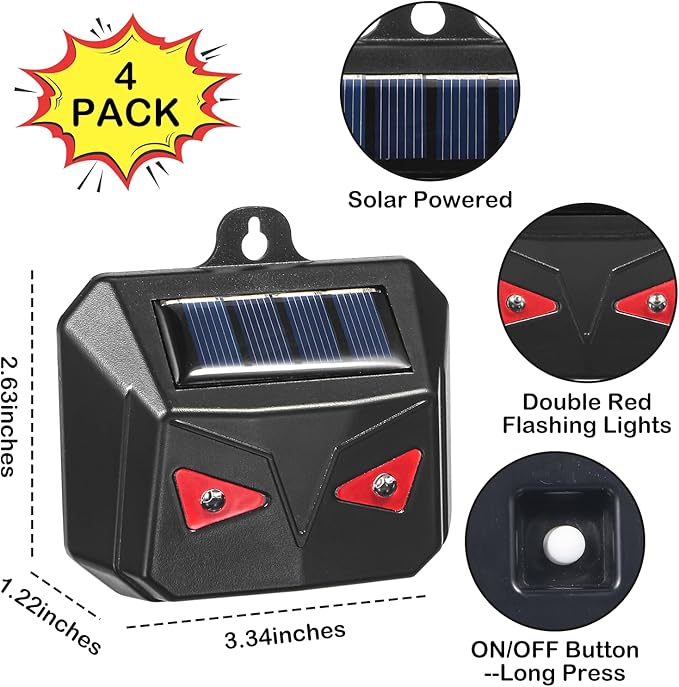 4 Pack Solar Nocturnal Animal Repeller with Predator Eyes - Waterproof Outdoor Predator Deterrent Lights for Coyotes, Deer, Foxes, Raccoons & Skunks Repellent for Chicken Coops & Yard Protection