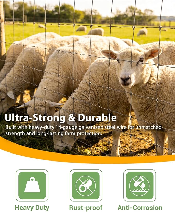 Cattle Farm Fence 4x164ft, Galvanized Wire Fencing 14GA Heavy Zinc Coating Wire Fencing, for Goat Deer Yard Livestock Animals Protection (4x164ft(14GA))