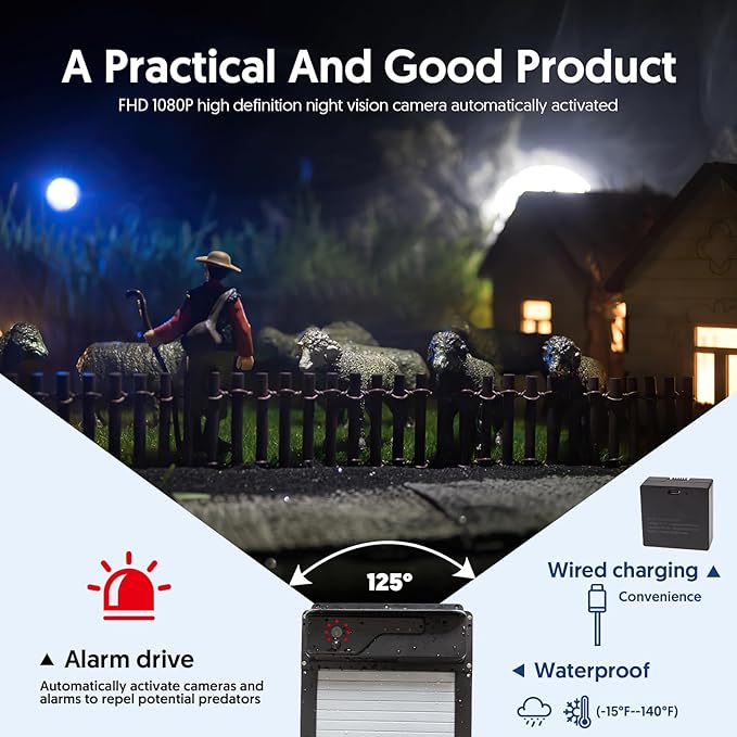 Automatic Chicken Coop Door with WiFi HD1080P Camera,Auto Solar Chicken Coop Door Opener with Timer,APP Remote Control,5000mA Battery,Night Vision,Alarm Drive for Poultry Safety（Black）