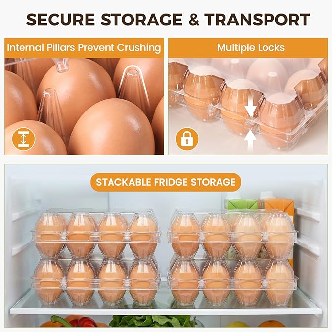 HANSGO 60 PCS 12 Count Plastic Egg Cartons, with 60PCS Date Labels, Bulk Clear Reusable Egg Containers for Fresh Medium Eggs Storage, Suitable for Farms, Families, Markets Display