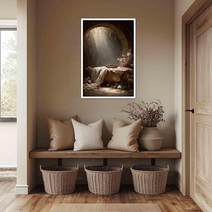 He Is Risen Canvas Easter Empty Tomb of Jesus Wall Decorations Religious Spring Art Christian Easter Pictures Wall Art Canvas Roll 16x24 inch