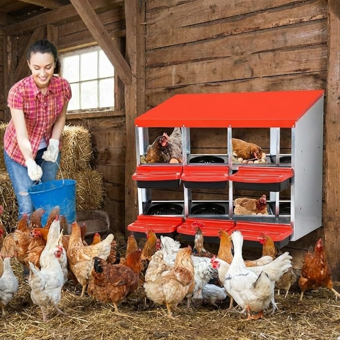 GarveeLife 8 Holes Chicken Nesting Boxes, Nesting Boxes for Chickens, Chicken Laying Box with Leg and Lid Cover, for Chicken Coop to Protect Eggs, Red