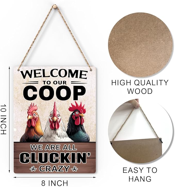 Chicken Gifts Sign Funny Chicken Coop Accessories Chicken Signs Rooster Decor for Home Farm Chicken-Coop Kitchen Garden Yard Welcome To Our Coop Country Decor 8x10 Inch