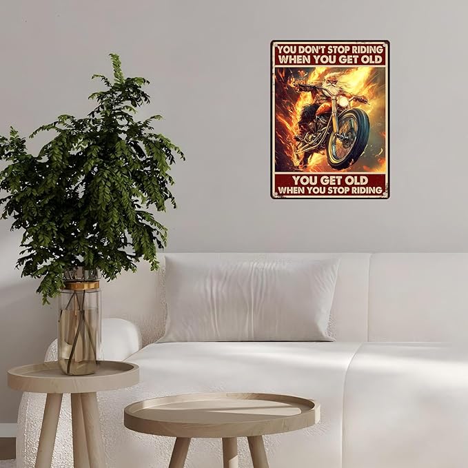 Vintage Motorcycle Tin Sign You Don't Stop Riding When You Get Old Retro Wall Decor Nostalgic Art Funny Riders Metal Poster Store Cafe Garage Bar Pubs Toilet Bedroom Man cave 12 * 16inch