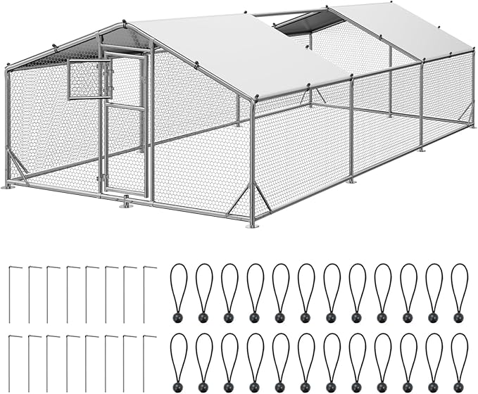 20x10FT Large Metal Chicken Coop, Functional Split Door Chicken Coop Run with Cover & Hardware Cloth,Heavy Duty Chicken Pen with Aluminum Frame, Easy Setup Animal Run for Hen, Duck, Goat