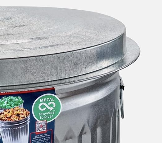 31-Gallon Galvanized Steel Trash Can with Lid, Metal Garbage Bin, Rodent Resistant, Weather Resistant, Indoor/Outdoor Use