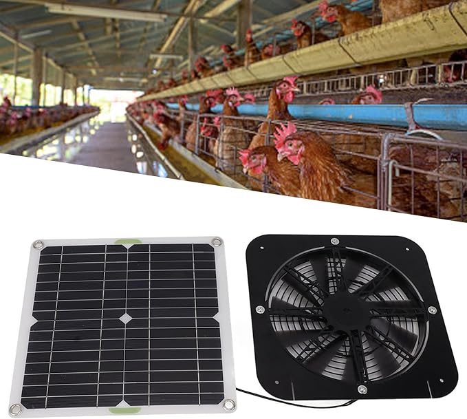 13.5in Solar Powered Fan, 100W Solar Exhaust Intake Fan Kit, Pet Potty House Solar Exhaust Ventilation Fan for Greenhouse Chicken Coop Dog Kennel