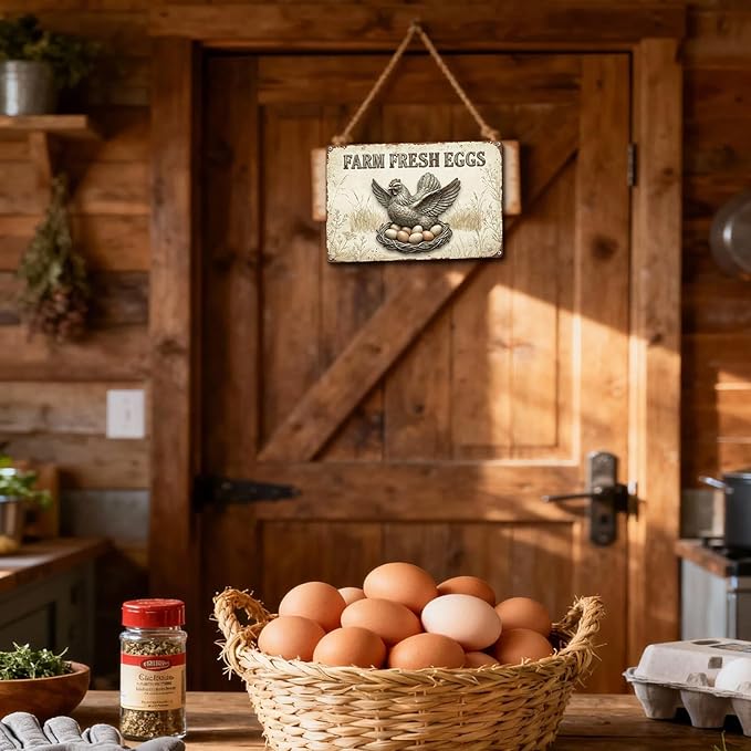 Funny Chicken Metal Sign Outdoor, Aluminum Farmhouse Wall Decor for Coop Door or Yard Area, Fluffy Humor Country Living Style, Rustic 8x12 Inch Gift