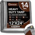 Sunvigor Tarp Waterproof 12x24Ft, Extra Thick 14 Mil Heavy Duty Tarp Cover, Tear & Fade Resistant, Outdoor Tarps with Brass Grommets and Reinforced Edges for Roof, Camping, Patio, Boat (Silver/Brown)