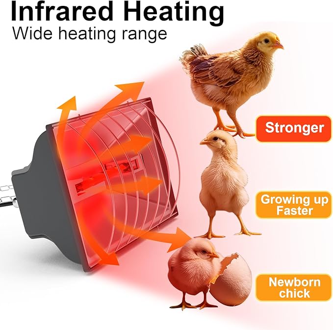 2 PACKS Chicken Coop Heater, Aluminum Brooder Heater Lamp for 30 Chicks or Duckling, 4*250 Watts Heating Plate Lamp Tube with 2 Adjustable Temperature & 8 feet Iron Chain for Amphibians Livestock, Pet