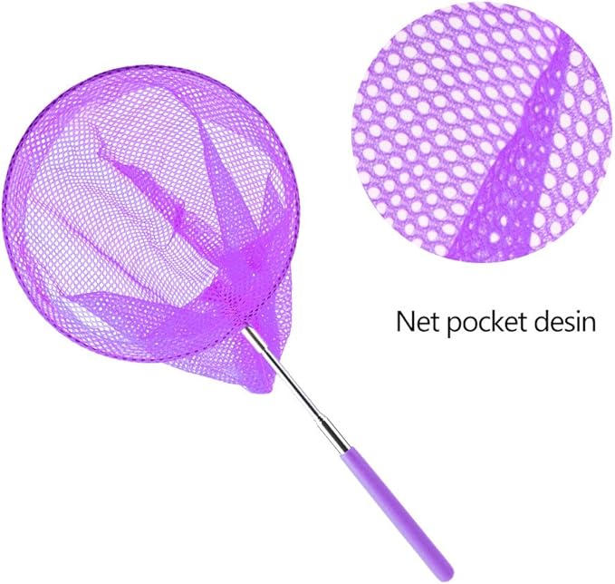 Coopay 4 Pack Telescopic Butterfly Nets Catching Insects Bugs Fishing Nets Great Outdoor Tools for Adults Playing - Extendable from 14.6" to 33.4", Yellow, Blue, Purple, Red
