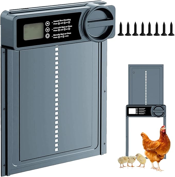 Automatic Chicken Coop Door, Large Chicken Door with Timer & Manual Control, Anti-Pinch Sensor, Low Battery Warning,Waterproof Aluminum Chicken Coop Opener with LCD Display, Battery Powered (Blue)