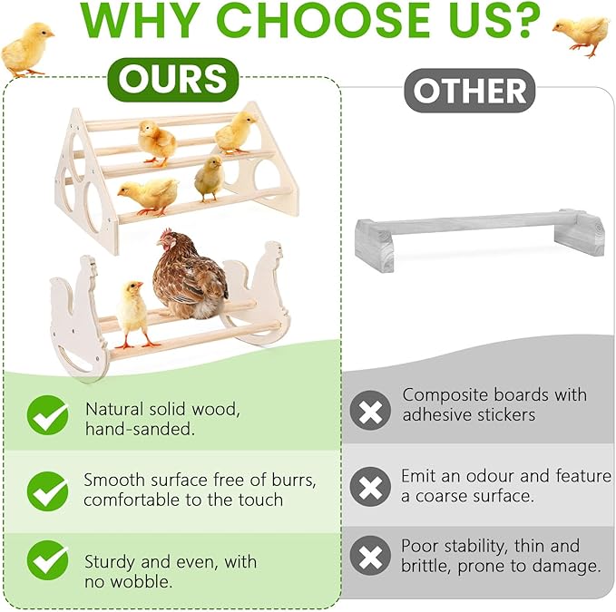 2Set Wooden Chick Perch, Chicken Rocking Roosting Bar, Chicken Perches Roosting Bar for Chicks, Birds, Parrots