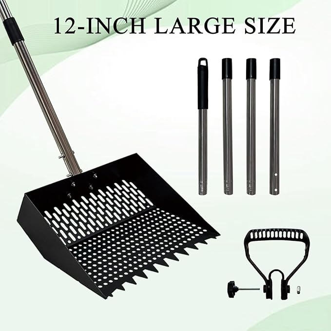12Inch Chicken Poop Scooper 2-in-1 Coop Scoop with Adjustable Stainless Steel Handle (24-64'') Chicken Coop Rake Sand Sifting Chicken Coop Shovel for Farm Livestock Cleaning Tool