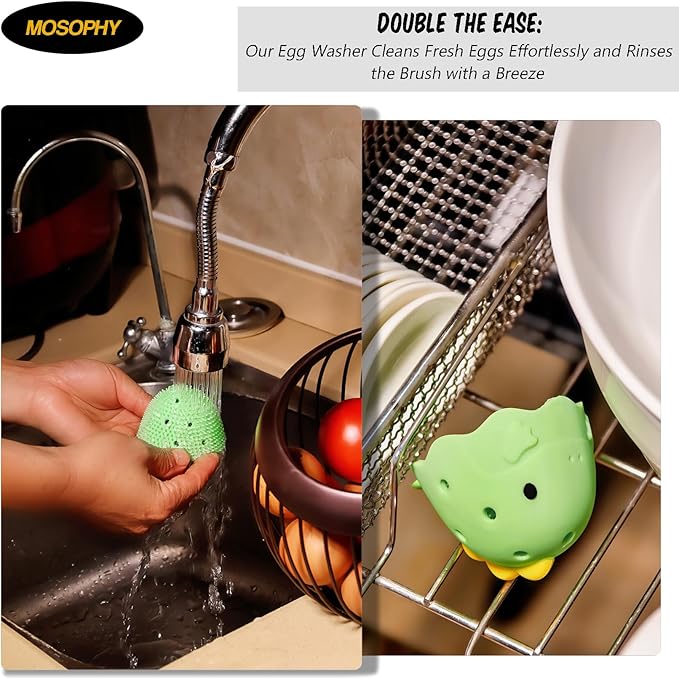 Silicone Egg Washer - Cute Dinosaur Egg Cleaner for Fresh Eggs, Fruits & Veggies, Ideal for Homesteaders, Backyard Chickens & Egg Collectors