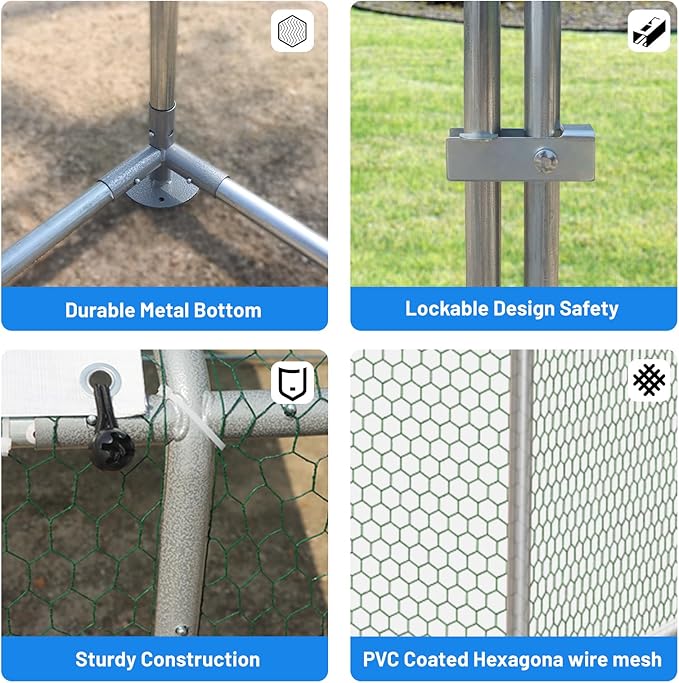 Large Metal Chicken Coop, Outdoor cage Run with Waterproof and Anti-UV Cover, Dome Roof Walk-in Poultry Cage Rabbit Duck House for Outside, Backyard and Farm.