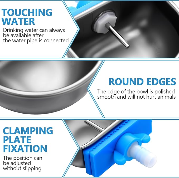 10 Pcs Rabbit Water Bowls Nipple Drinker 2.56 x 2.36 x 1.18 Inch 304 Stainless Steel Rabbit Breeding Drinking Waterer Removable Hanging Bunny Water Bowl for for Cages Small Animals