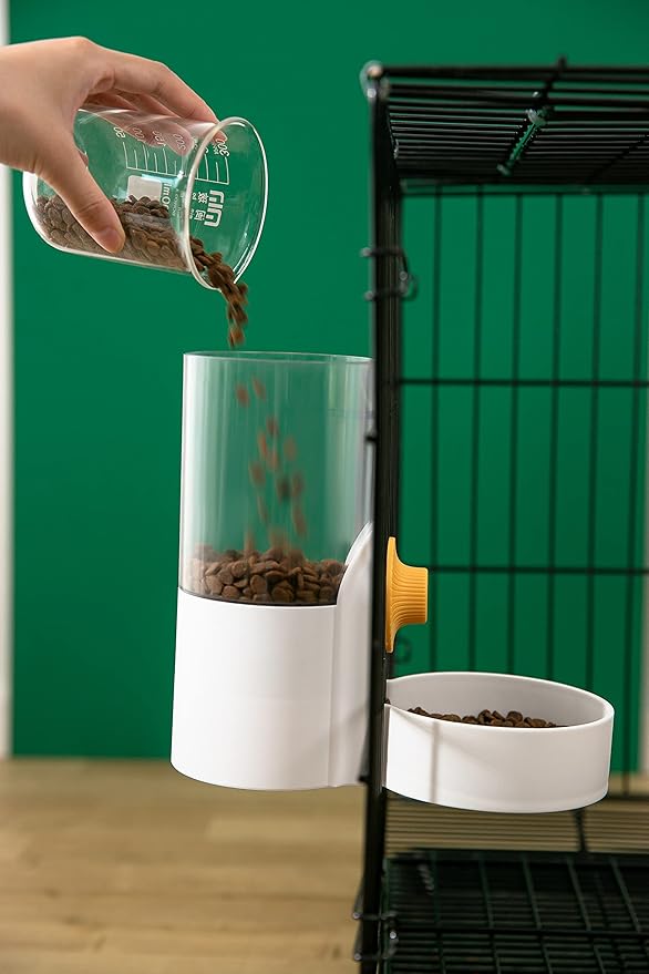 Kenond 40oz Hanging Automatic Rabbit Food Water Dispenser, Auto Gravity Dog Feeder and Waterer Set, Cage Cat Food Bowl Dog Feeding Station for Ferret and Kitten Bunny Chinchilla Hedgehog Puppy(White)