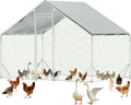 Large Metal Chicken Coop,10x6.5 FT Walk in Chicken Runs with Cover for 10 Chickens,Hen House Enclosure with Security Lock, Outdoor Duck Rabbit Cage Poultry Pens for Backyard,Farm,Yard