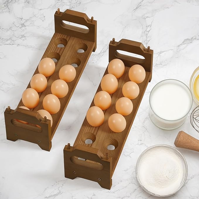 Wooden Egg Holder Countertop Fresh Chicken Egg Holders Storage for Gathering Fresh Eggs, 2-Tier Stackable with 24 Eggs, Farmhouse Home Eggs Rack Organizer Decoration