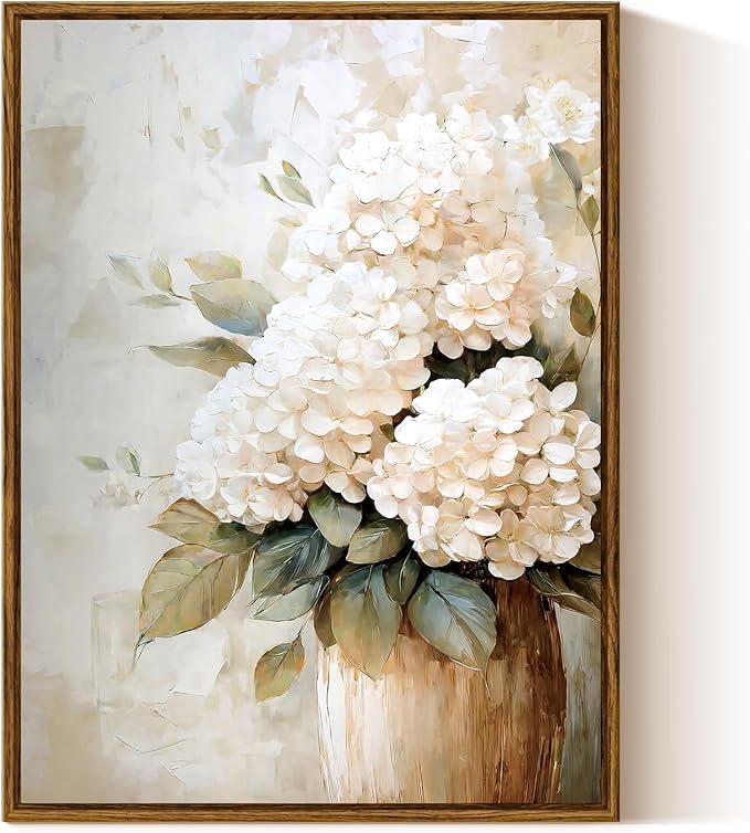 InSimSea Framed Canvas Wall Art Vintage Flower Wall Pictures Room Decor Aesthetic Hydrangea Small Prints Desk Shelf Decor Floral Paintings Farmhouse Artwork for Bedroom Bathroom Office Kitchen 12x16in
