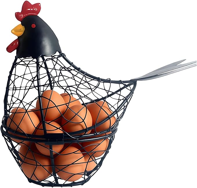 Wire Egg Basket For Collecting, Kitchen Countertop Egg Holder, Chicken Decor, 8.3 X 3.5 X 7.5 In