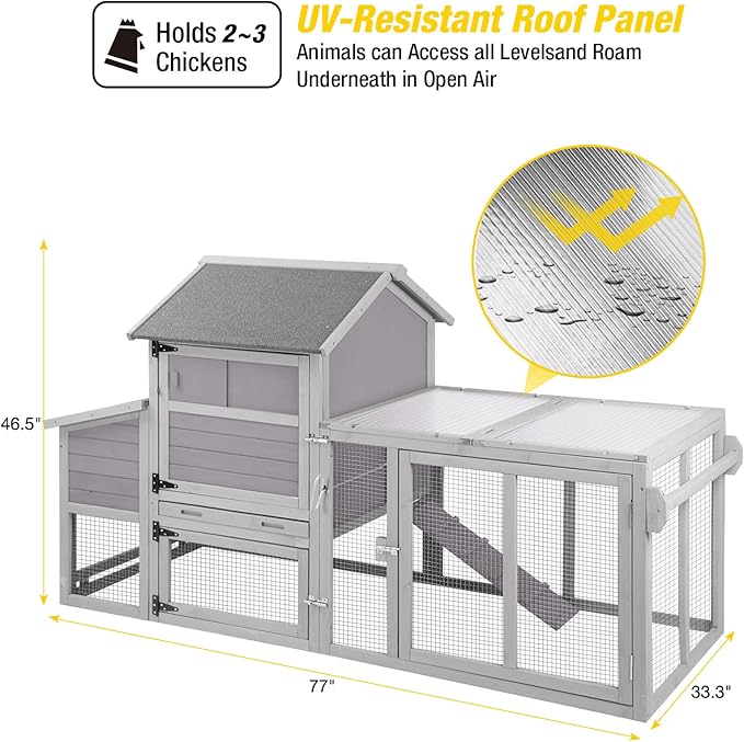 Chicken Coop with Two Houses and Run Double for 4-8 Chickens Wooden Chicken House Poultry Cage